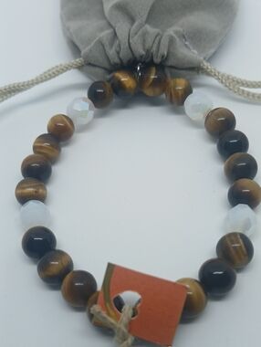 "Surprise Me" Golden Tiger Eye and White Vintage Swarovski Crystals Bracelet
